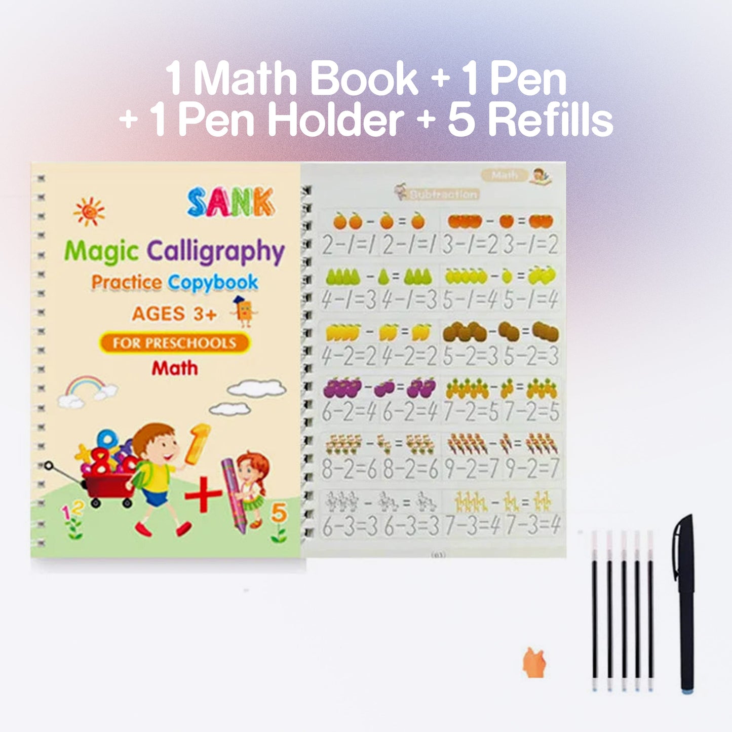 4Pcs Sank Magic Practice Copybook Pen Preschools Kids Calligraphy English Verison Free Wiping Children Reusable Writing Book