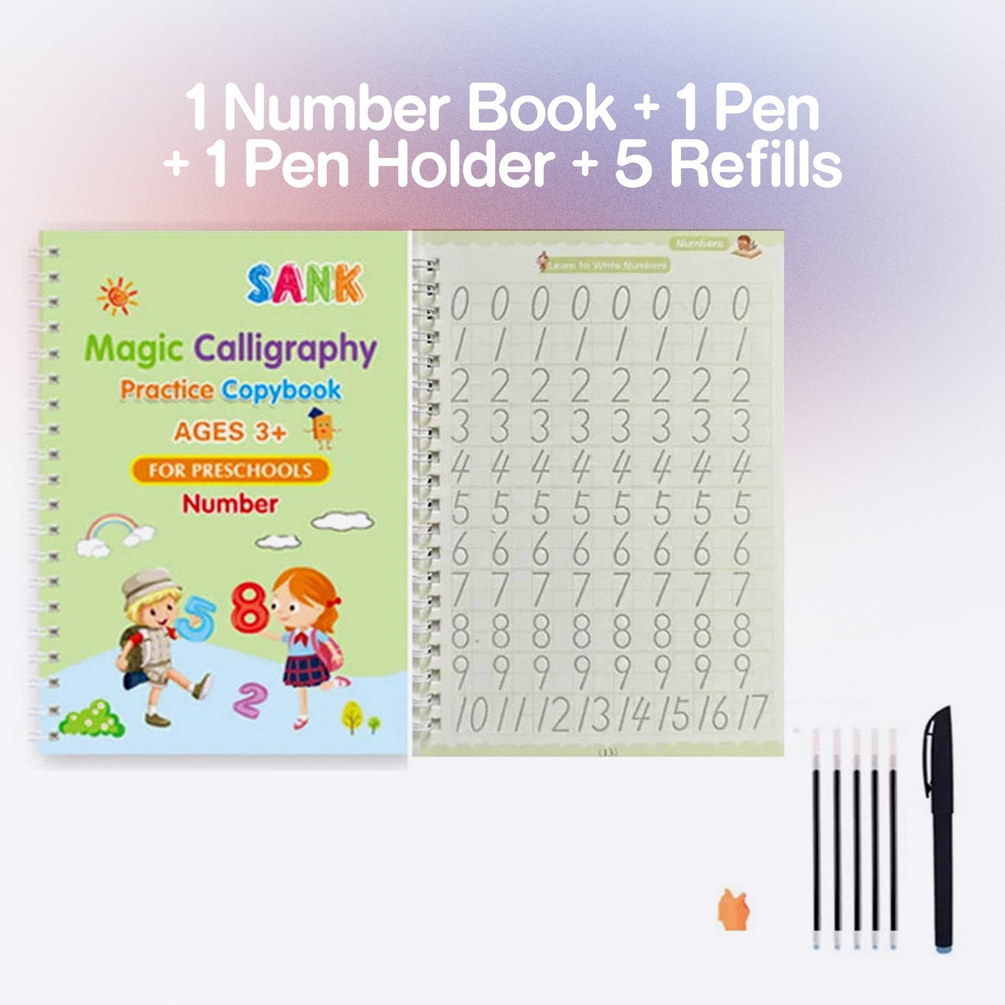 4Pcs Sank Magic Practice Copybook Pen Preschools Kids Calligraphy English Verison Free Wiping Children Reusable Writing Book