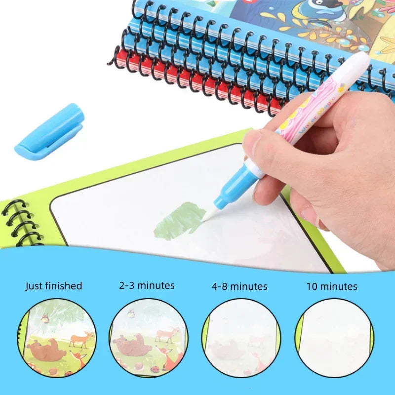 Drawing Coloring Books for Kids Magic Water Book with Pen 2 to 4 Years Old Children Learning Education Toy Baby Montessori Toys