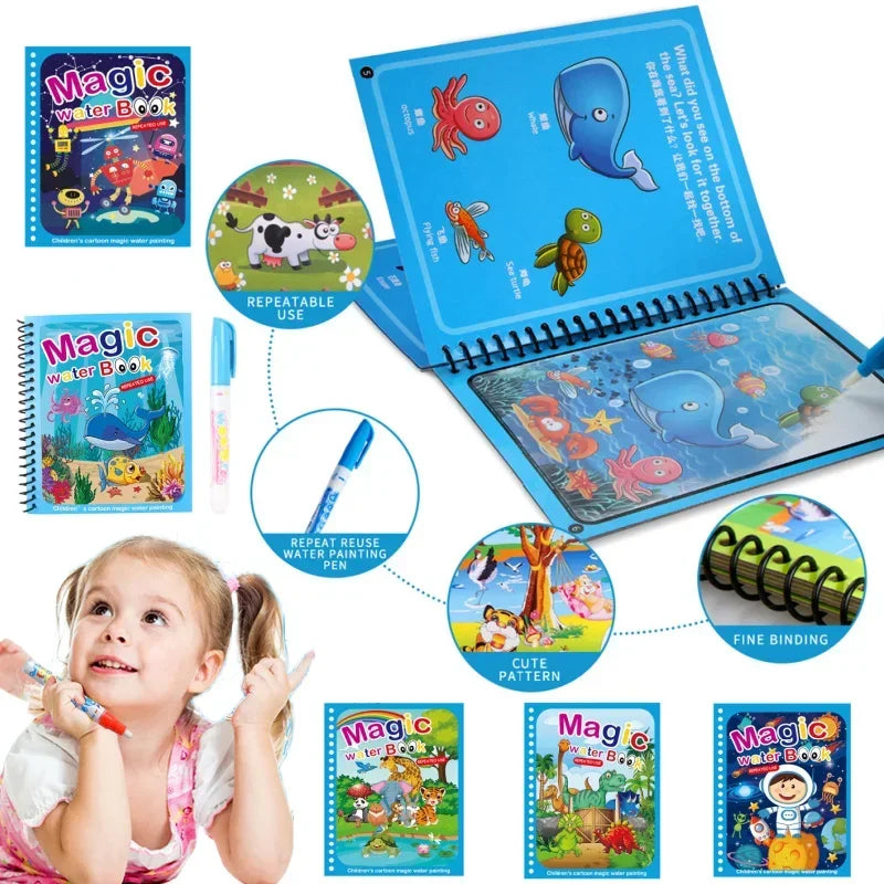 Drawing Coloring Books for Kids Magic Water Book with Pen 2 to 4 Years Old Children Learning Education Toy Baby Montessori Toys