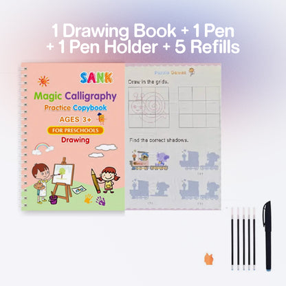 4Pcs Sank Magic Practice Copybook Pen Preschools Kids Calligraphy English Verison Free Wiping Children Reusable Writing Book