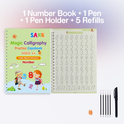 4Pcs Sank Magic Practice Copybook Pen Preschools Kids Calligraphy English Verison Free Wiping Children Reusable Writing Book