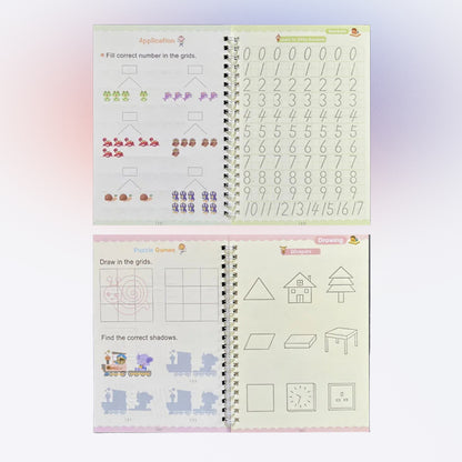 4Pcs Sank Magic Practice Copybook Pen Preschools Kids Calligraphy English Verison Free Wiping Children Reusable Writing Book