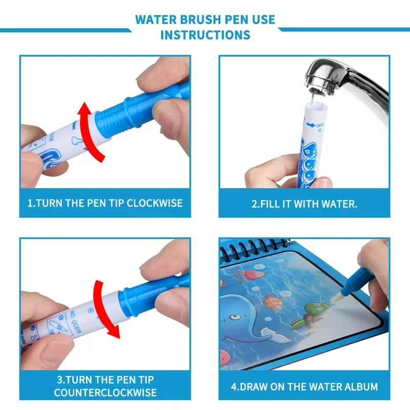 Drawing Coloring Books for Kids Magic Water Book with Pen 2 to 4 Years Old Children Learning Education Toy Baby Montessori Toys